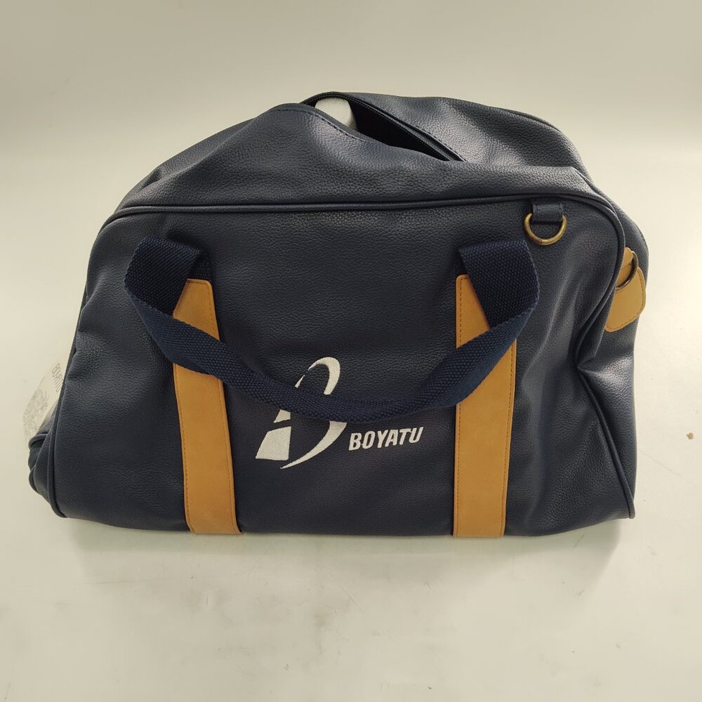 Gym Sports Travel Duffel Bag: "Leather-like" Workout Bag w/ Shoe bag-Blue-P#227